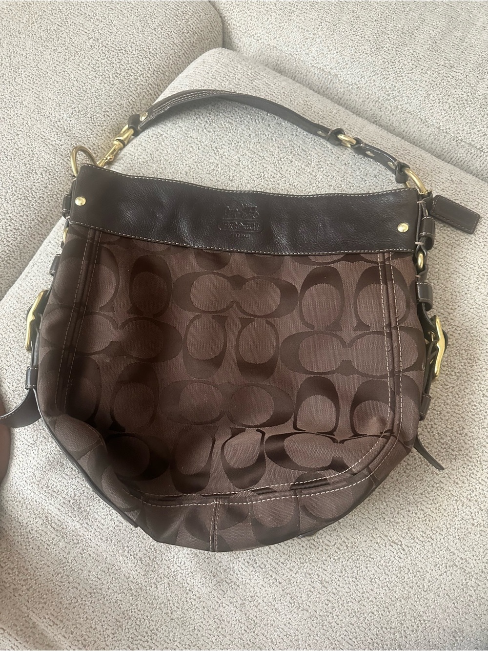 Coach Brown Signature Canvas Shoulder Bag with Chocolate Trim - Picture 3 of 5